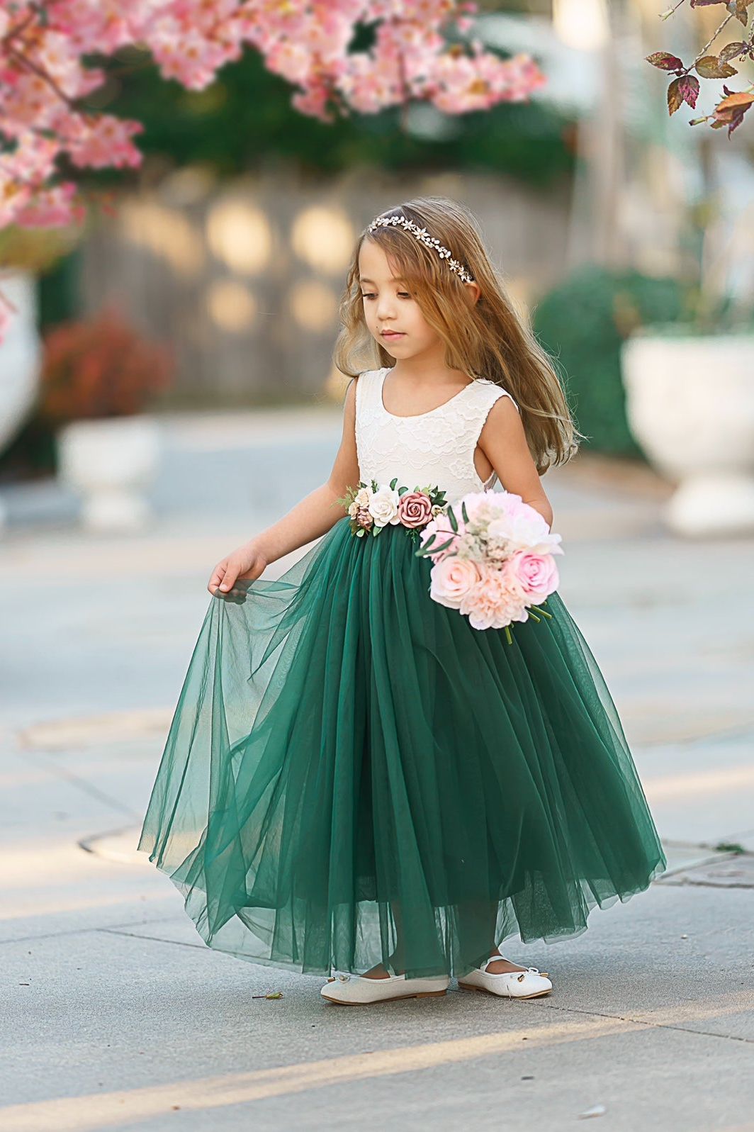 Sleeveless Tulle and Lace Flower Girl Dress - The Little Kitten Boutique