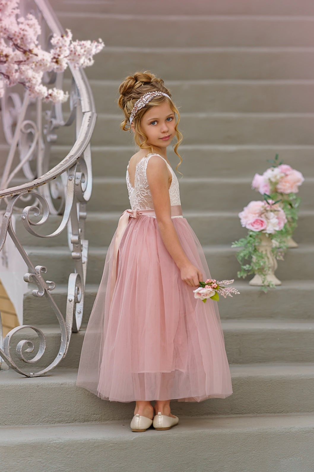 Sleeveless Tulle and Lace Flower Girl Dress - The Little Kitten Boutique