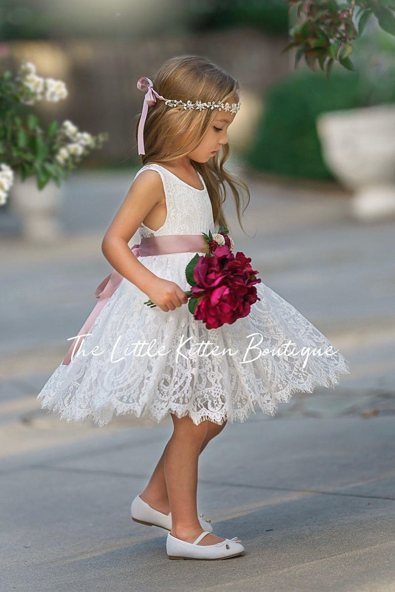 Knee Length Lace Flower Girl Dress