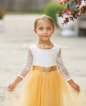 Fall Inspired, Long Sleeve Marigold Flower Girl Dress