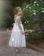 Rustic Rose, Ivory and White Lace Flower Girl Dress