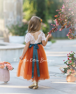 Fall Inspired Burnt Orange short sleeve flower girl dress