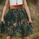 Flower Girl Dress – White Lace Bodice & Forest Green Embroidered Skirt