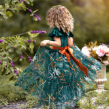 Forest Green Velvet Flower Girl Dresses - Embroidered Tulle - The Little Kitten Boutique