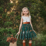 Flower Girl Dress – White Lace Bodice & Forest Green Embroidered Skirt