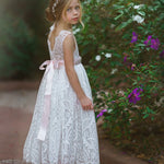 Sleeveless Ankle-Length Lace Flower Girl Dress - Rose, White, Ivory - The Little Kitten Boutique