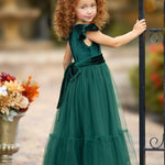 Hunter Green Velvet and Tulle Flower Girl Dress - The Little Kitten Boutique