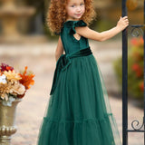 Hunter Green Velvet and Tulle Flower Girl Dress - The Little Kitten Boutique