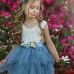 Dusty Blue, Layered flower girl dress / girls special occasion dress - The Little Kitten Boutique