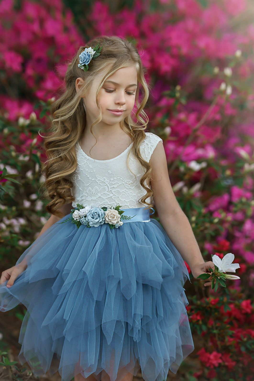 Dusty Blue, Layered flower girl dress / girls special occasion dress - The Little Kitten Boutique