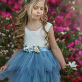Dusty Blue, Layered flower girl dress / girls special occasion dress - The Little Kitten Boutique