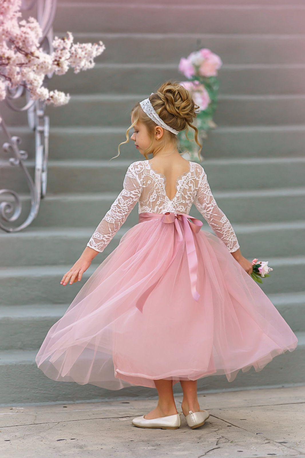 Forest Green, Prima Pink and Mauve Flower Girl Dresses - The Little Kitten Boutique