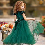 Hunter Green Velvet and Tulle Flower Girl Dress - The Little Kitten Boutique