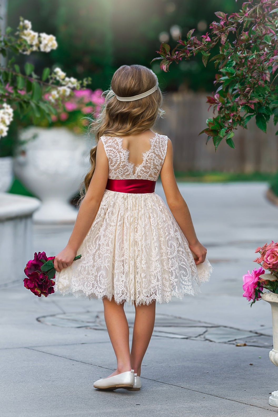 Sleeveless Knee Length Lace Flower Girl Dresses - The Little Kitten Boutique