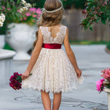 Sleeveless Knee Length Lace Flower Girl Dresses - The Little Kitten Boutique