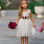 Sleeveless Knee Length Lace Flower Girl Dresses - The Little Kitten Boutique