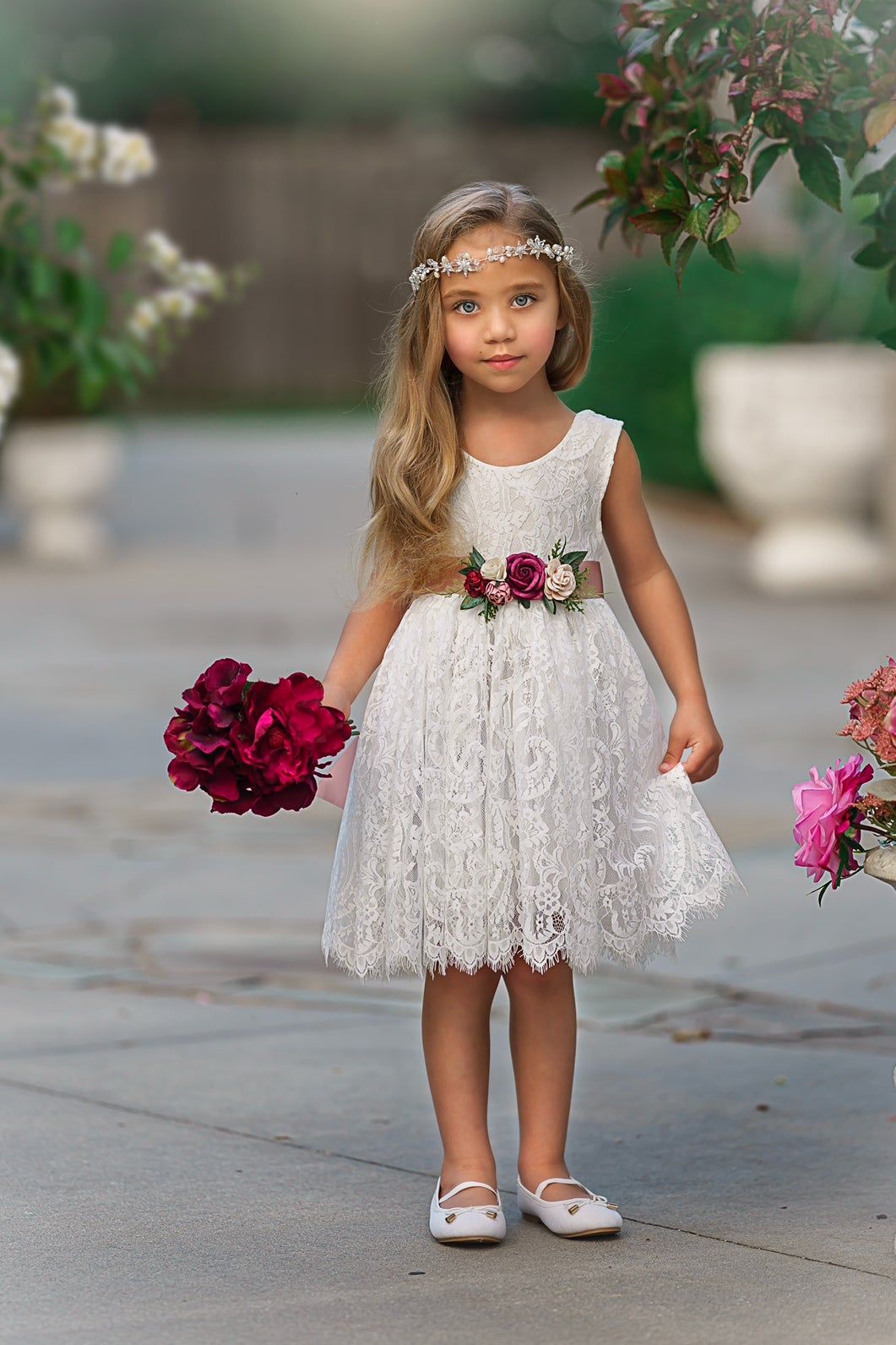 Sleeveless Knee Length Lace Flower Girl Dresses - The Little Kitten Boutique