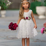 Sleeveless Knee Length Lace Flower Girl Dresses - The Little Kitten Boutique