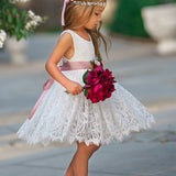 Sleeveless Knee Length Lace Flower Girl Dresses - The Little Kitten Boutique