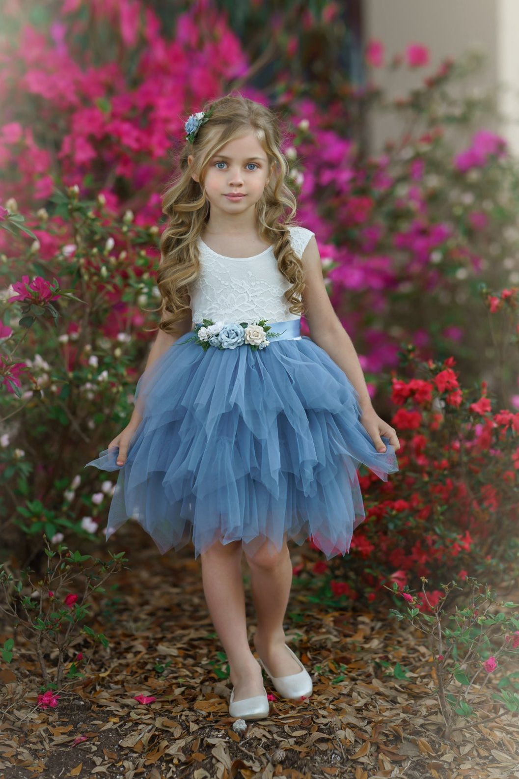 Dusty Blue, Layered flower girl dress / girls special occasion dress - The Little Kitten Boutique