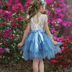 Dusty Blue, Layered flower girl dress / girls special occasion dress - The Little Kitten Boutique