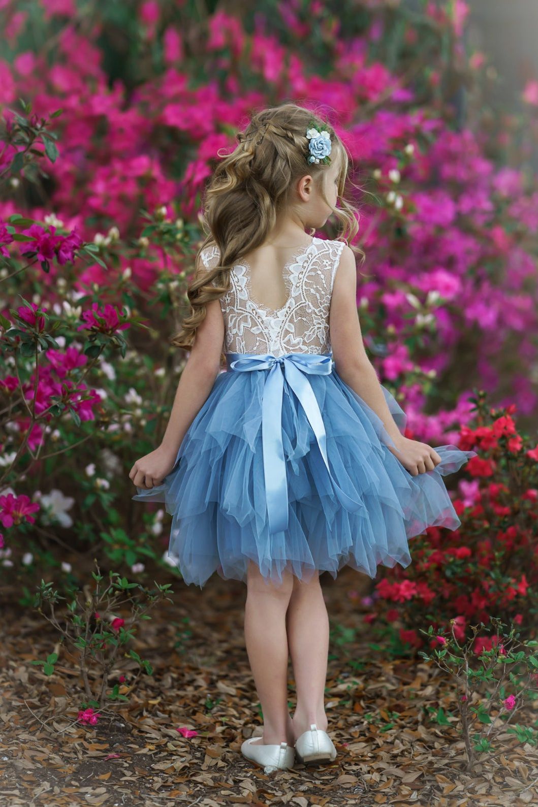 Dusty Blue, Layered flower girl dress / girls special occasion dress - The Little Kitten Boutique