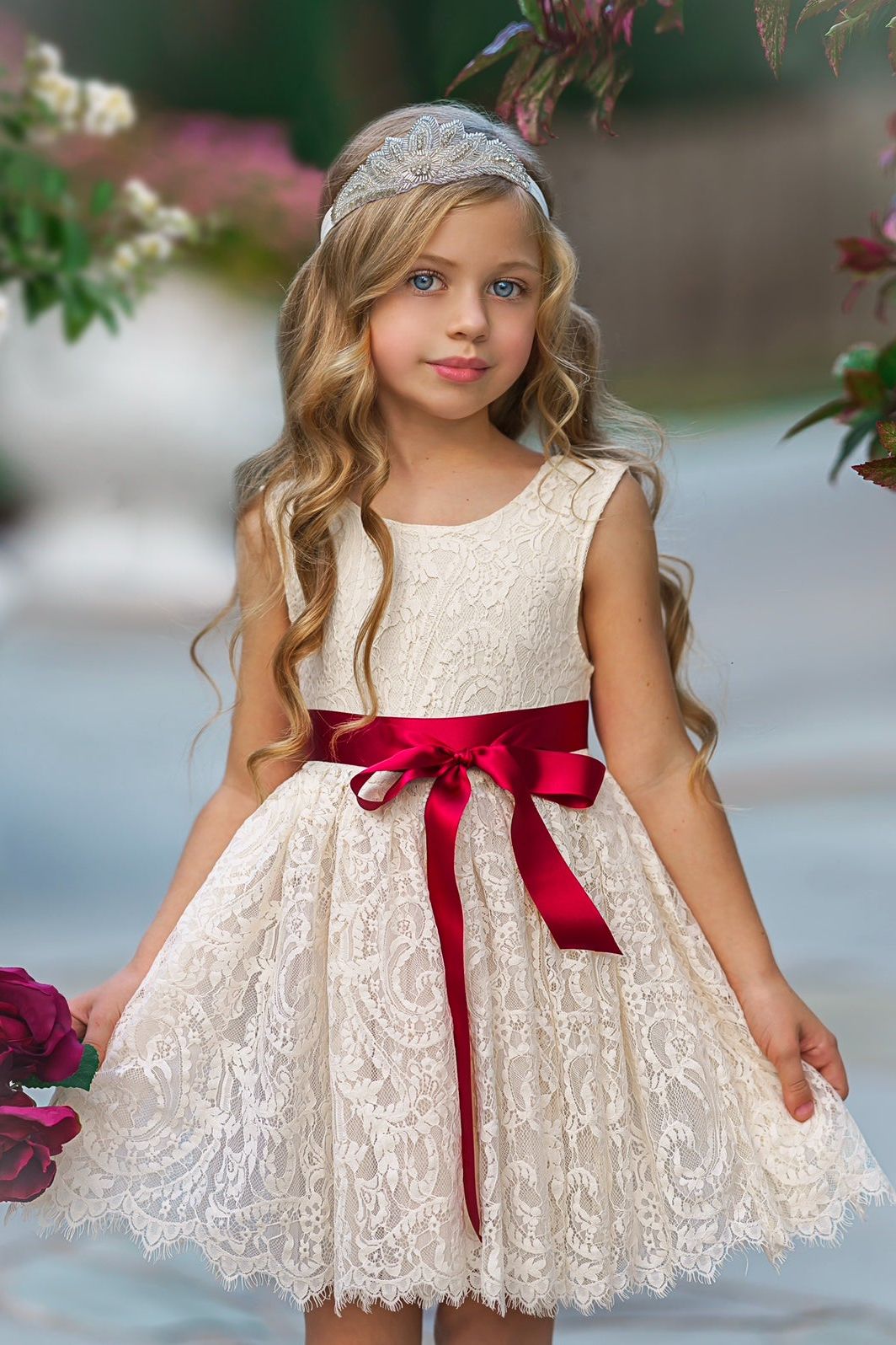 Sleeveless Knee Length Lace Flower Girl Dresses - The Little Kitten Boutique