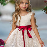 Sleeveless Knee Length Lace Flower Girl Dresses - The Little Kitten Boutique