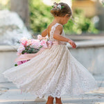 Sleeveless Ankle-Length Lace Flower Girl Dress - Rose, White, Ivory - The Little Kitten Boutique