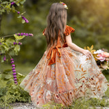 Burnt Orange Velvet Flower Girl Dress- Ruffle Sleeve