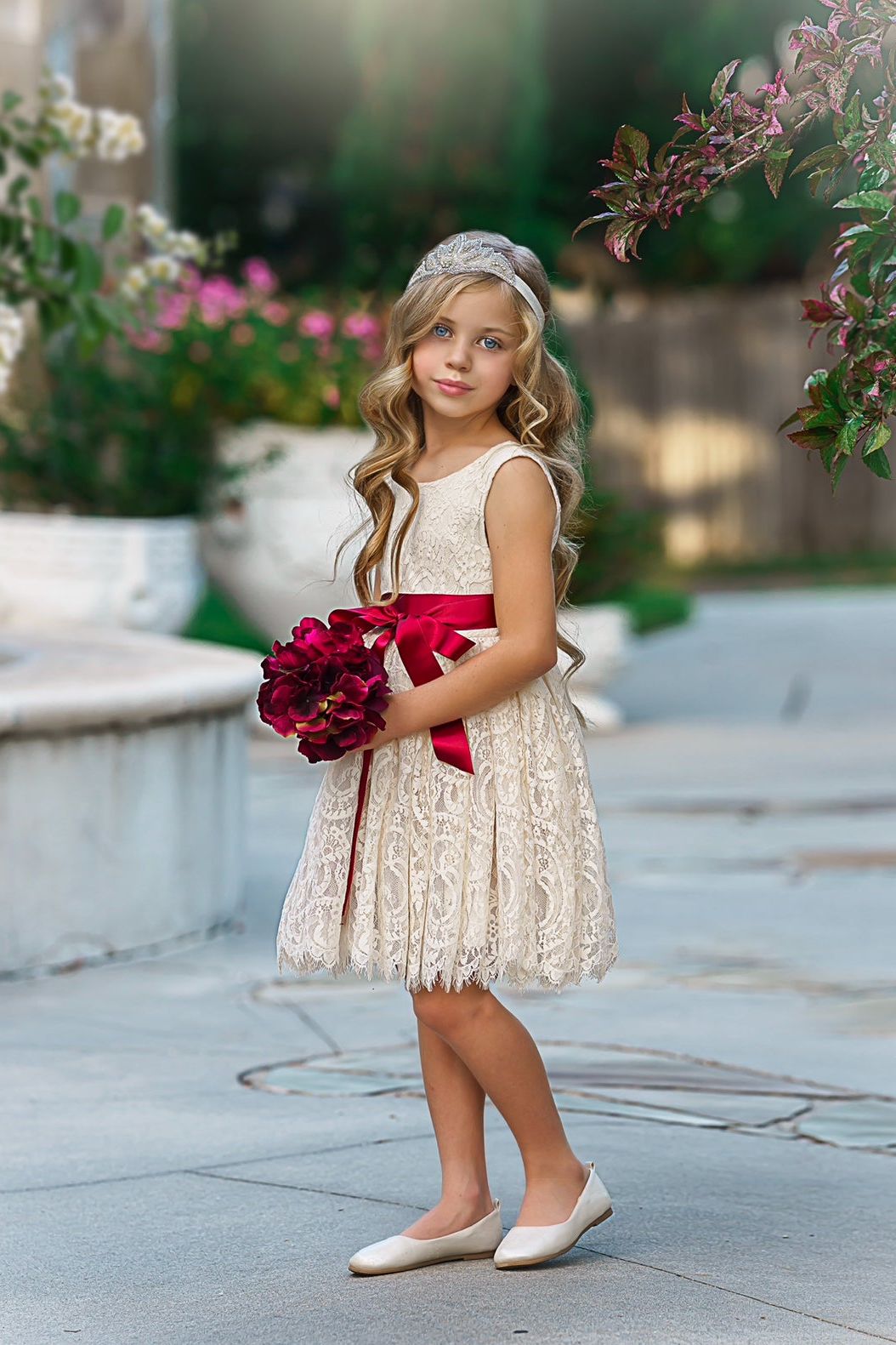 Sleeveless Knee Length Lace Flower Girl Dresses - The Little Kitten Boutique