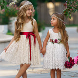 Sleeveless Knee Length Lace Flower Girl Dresses - The Little Kitten Boutique
