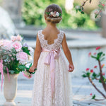 Sleeveless Ankle-Length Lace Flower Girl Dress - Rose, White, Ivory - The Little Kitten Boutique