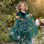 Forest Green Velvet Flower Girl Dresses - Embroidered Tulle - The Little Kitten Boutique