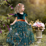 Forest Green Velvet Flower Girl Dresses - Embroidered Tulle - The Little Kitten Boutique