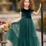 Hunter Green Velvet and Tulle Flower Girl Dress - The Little Kitten Boutique