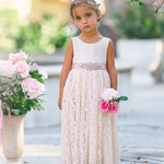 Sleeveless Ankle-Length Lace Flower Girl Dress - Rose, White, Ivory - The Little Kitten Boutique