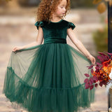 Hunter Green Velvet and Tulle Flower Girl Dress - The Little Kitten Boutique