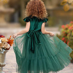 Hunter Green Velvet and Tulle Flower Girl Dress - The Little Kitten Boutique