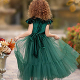 Hunter Green Velvet and Tulle Flower Girl Dress - The Little Kitten Boutique