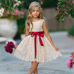 Sleeveless Knee Length Lace Flower Girl Dresses - The Little Kitten Boutique