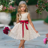 Sleeveless Knee Length Lace Flower Girl Dresses - The Little Kitten Boutique