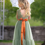Sleeveless Sage Green Flower Girl Dress- Mermaid Bottom Layer - The Little Kitten Boutique