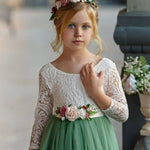 Dusty Blue and Sage Green tulle and lace Flower Girl dress - The Little Kitten Boutique