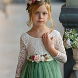 Dusty Blue and Sage Green tulle and lace Flower Girl dress - The Little Kitten Boutique