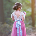 Lace and tulle Flower Girl Dress / Special Occasion Dress with Butterfly Cap Sleeve - The Little Kitten Boutique
