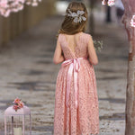 Sleeveless Ankle-Length Lace Flower Girl Dress - Rose, White, Ivory - The Little Kitten Boutique