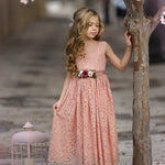 Sleeveless Ankle-Length Lace Flower Girl Dress - Rose, White, Ivory - The Little Kitten Boutique