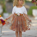Knee Length Burnt Orange Floral Embroidered Flower Girl Dresses - The Little Kitten Boutique