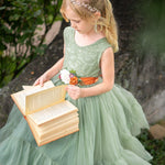 Sleeveless Sage Green Flower Girl Dress- Mermaid Bottom Layer - The Little Kitten Boutique